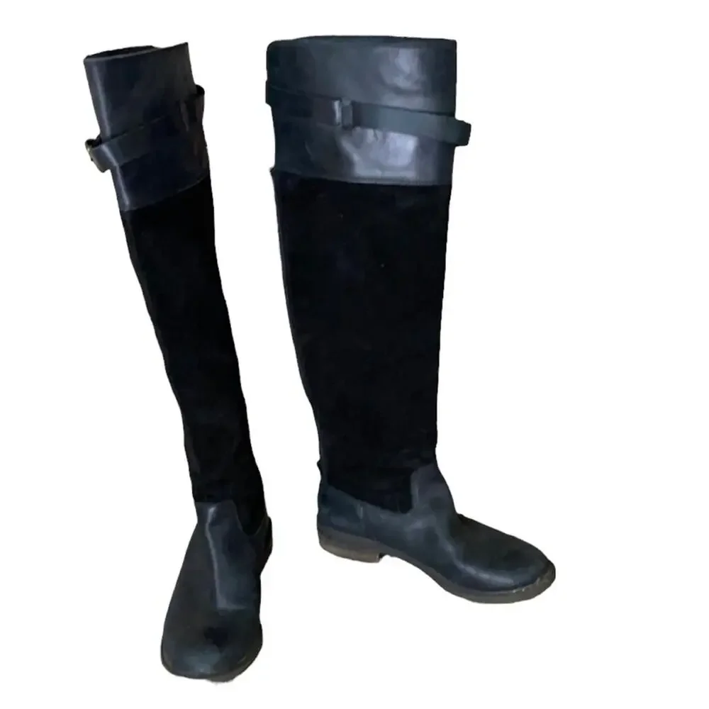 Lucky Brand Nivo Over The Knee Black Leather Suede Boots Size 8.5
